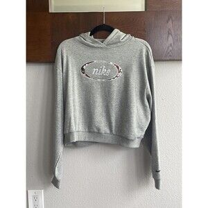 Nike Women Grey Floral Print Crop Pullover Hoodie (DJ1084-063) - Sizes M NWT